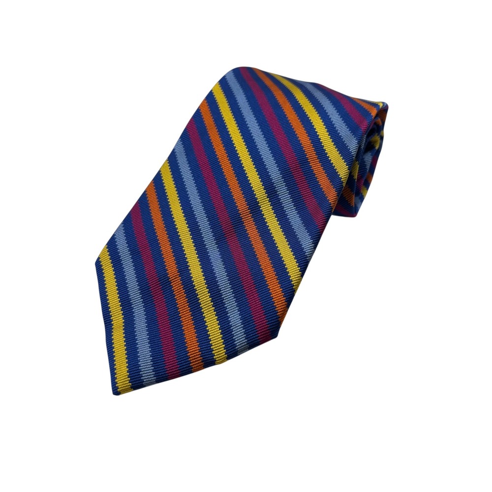 Tommy Hilfiger Men's Necktie Blue Striped‎ Silk Hand Made in USA
